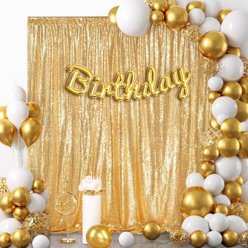 QueenDream 7ft x 7ft Gold Sequin Backdrop Curtain Glitter Photo Booth Backdrop for Wedding Birthday Baby Shower Event Decorations - Image 2